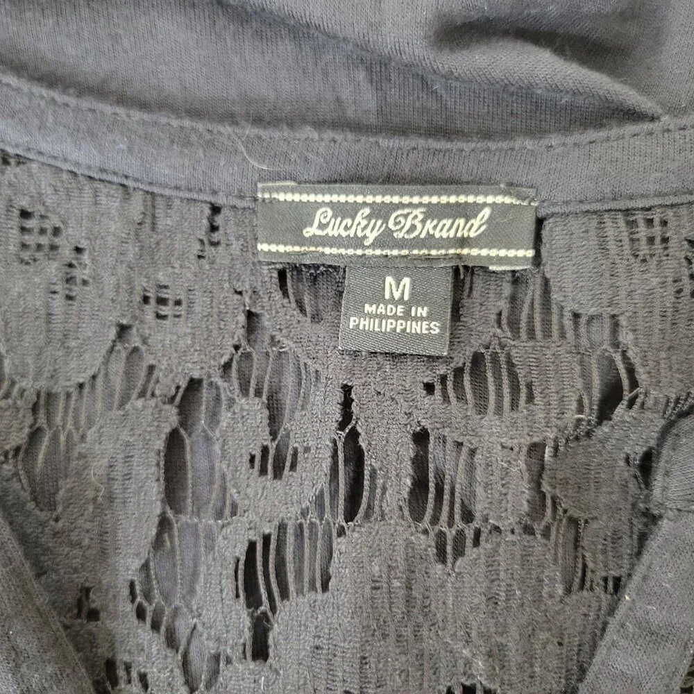 Lucky Brand Black Lace Button Front Blouse Size Medium - Picture 2 of 3